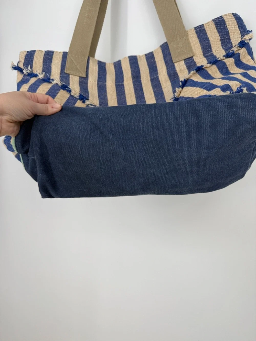 TOMS Blue and Beige Striped “Lakeside” Canvas Tote Bag
